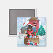 Rottweiler-hond in sneeuw Kerstmis Hondenhok  Magneet (Voorkant / Achterkant)