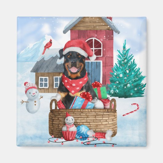 Rottweiler-hond in sneeuw Kerstmis Hondenhok  Magneet (Voorkant)