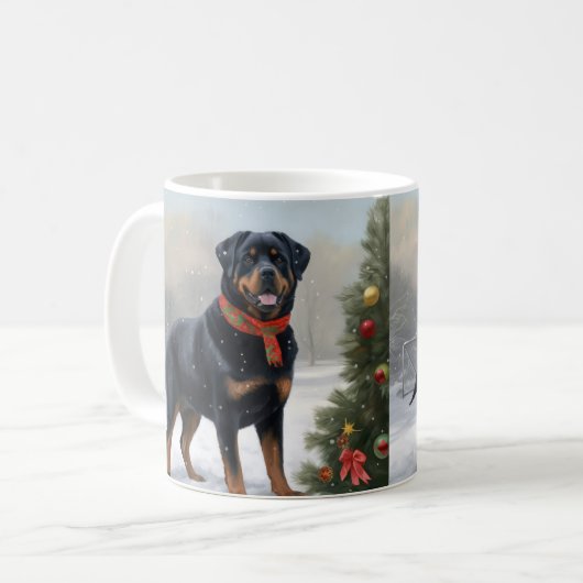 Rottweiler Hond in Sneeuw Kerstmis Koffiemok (Voorkant links)