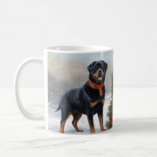 Rottweiler Hond in Sneeuw Kerstmis Koffiemok (Links)