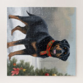 Rottweiler Hond in Sneeuw Kerstmis Legpuzzel (Horizontaal)