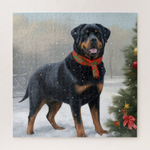 Rottweiler hond in sneeuw Kerstmis Legpuzzel
