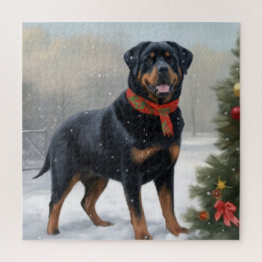 Rottweiler Hond in Sneeuw Kerstmis Legpuzzel (Verticaal)
