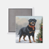 Rottweiler hond in sneeuw Kerstmis Magneet (Voorkant / Achterkant)