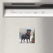 Rottweiler hond in sneeuw Kerstmis Magneet (Insitu (Vaatwasser))