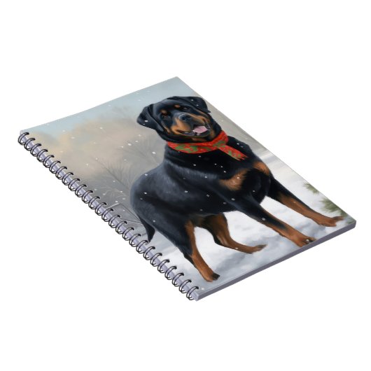 Rottweiler Hond in Sneeuw Kerstmis Notitieboek (Rechterzijde)