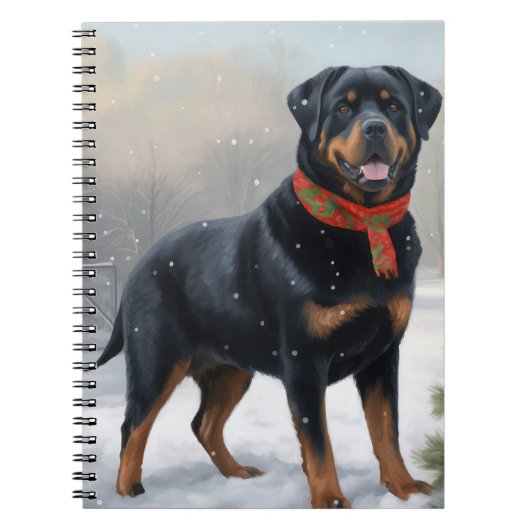 Rottweiler Hond in Sneeuw Kerstmis Notitieboek (Voorkant)