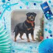 Rottweiler Hond in Sneeuw Kerstmis Papieren Bordje (Feest)