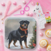 Rottweiler Hond in Sneeuw Kerstmis Papieren Bordje (Feest)