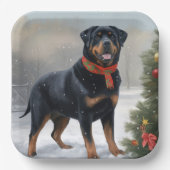 Rottweiler Hond in Sneeuw Kerstmis Papieren Bordje (Voorkant)