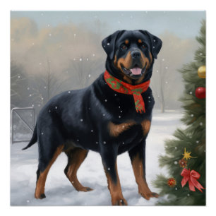 Rottweiler Hond in Sneeuw Kerstmis Perfect Poster
