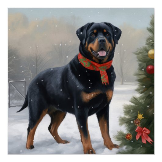 Rottweiler Hond in Sneeuw Kerstmis Perfect Poster (Voorkant)