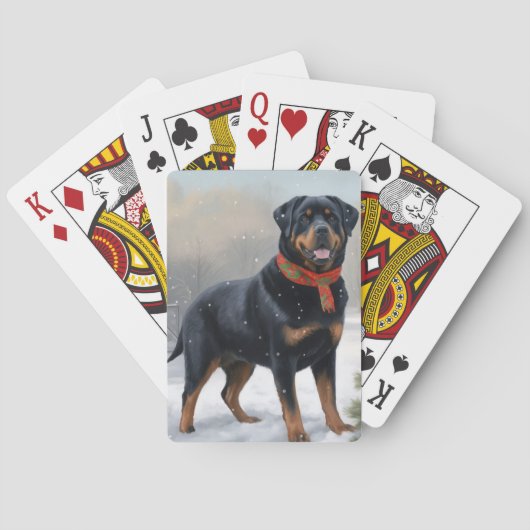 Rottweiler Hond in Sneeuw Kerstmis Pokerkaarten (Achterkant)