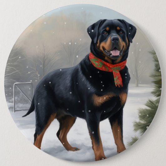 Rottweiler Hond in Sneeuw Kerstmis Ronde Button 6,0 Cm (Voorkant)