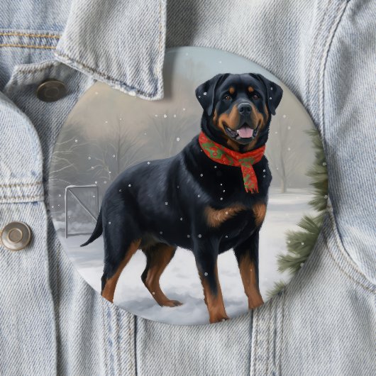 Rottweiler Hond in Sneeuw Kerstmis Ronde Button 6,0 Cm (In situ)