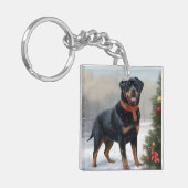 Rottweiler Hond in Sneeuw Kerstmis Sleutelhanger (Voorkant Links)