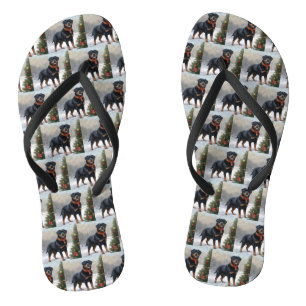 Rottweiler-hond in sneeuw Kerstmis Teenslippers