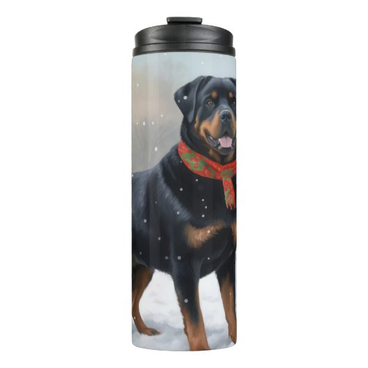 Rottweiler Hond in Sneeuw Kerstmis Thermosbeker (Voorkant)
