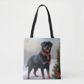 Rottweiler Hond in Sneeuw Kerstmis Tote Bag (Voorkant)