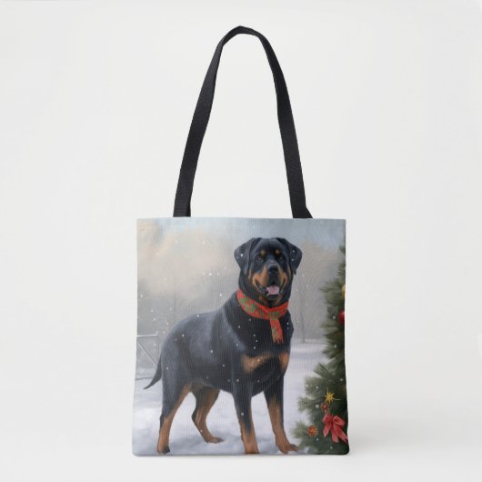 Rottweiler Hond in Sneeuw Kerstmis Tote Bag (Voorkant)