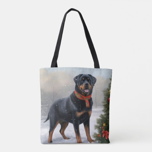 Rottweiler Hond in Sneeuw Kerstmis Tote Bag (Achterkant)