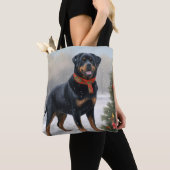 Rottweiler Hond in Sneeuw Kerstmis Tote Bag (Dichtbij)