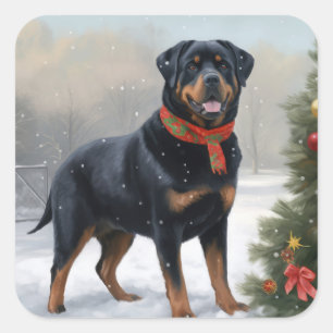 Rottweiler Hond in Sneeuw Kerstmis Vierkante Sticker