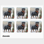 Rottweiler Hond in Sneeuw Kerstmis Vierkante Sticker (Vel)