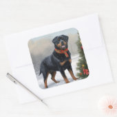 Rottweiler Hond in Sneeuw Kerstmis Vierkante Sticker (Envelop)