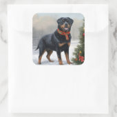 Rottweiler Hond in Sneeuw Kerstmis Vierkante Sticker (Tas)