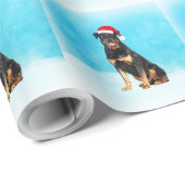 Rottweiler Hond in Sneeuw Met Santa Hoed Cadeaupapier (Rol Hoek)