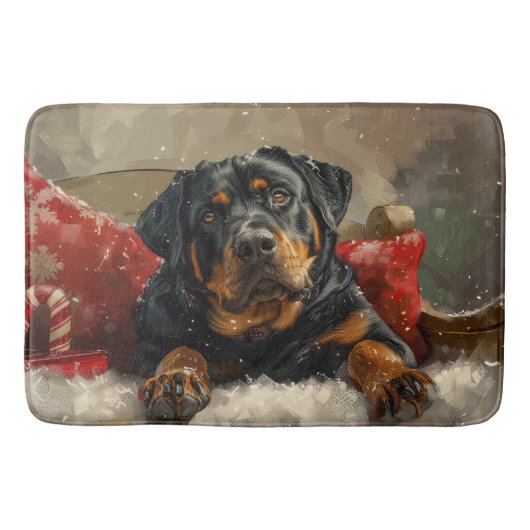 Rottweiler Hond Kerst Feestelijk Badmat (Voorkant)