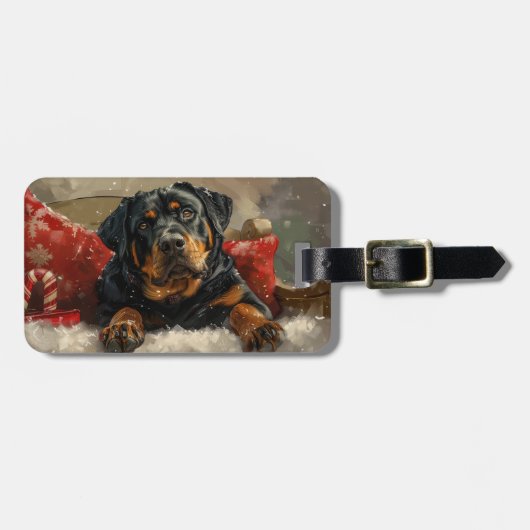 Rottweiler Hond Kerst Feestelijk Bagagelabel (Voorkant horizontaal)