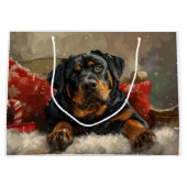 Rottweiler Hond Kerst Feestelijk Groot Cadeauzakje (Voorkant)