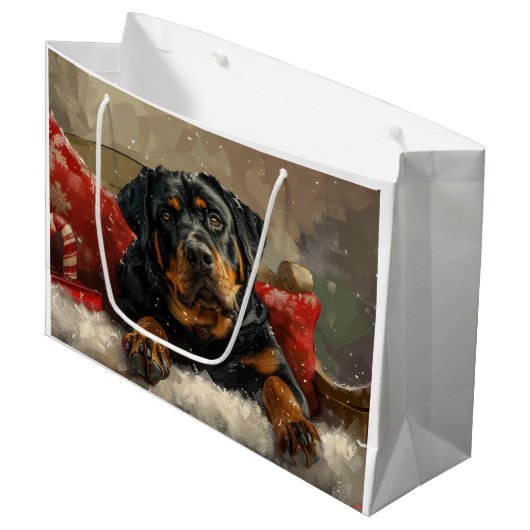 Rottweiler Hond Kerst Feestelijk Groot Cadeauzakje (Voorkant Gekanteld)