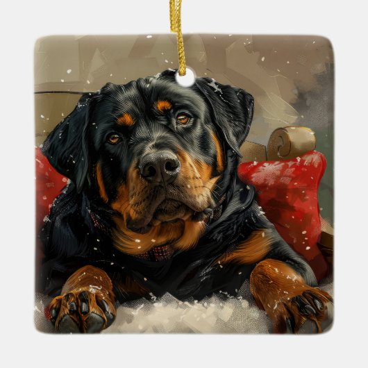 Rottweiler Hond Kerst Feestelijk Keramisch Ornament (Voorkant)