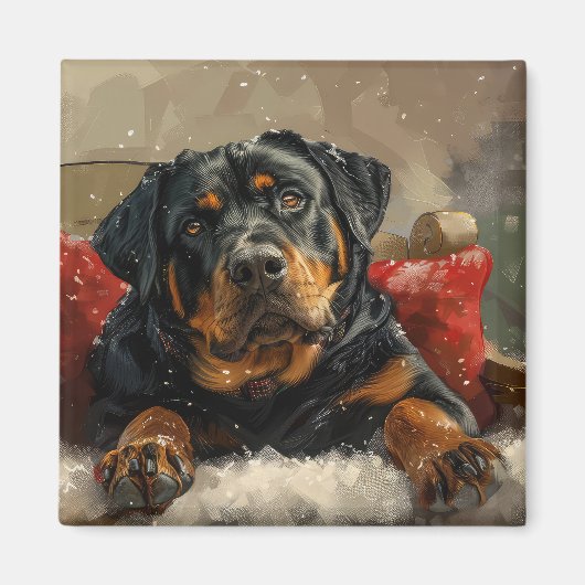Rottweiler Hond Kerst Feestelijk Magneet (Voorkant)