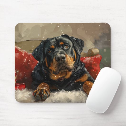 Rottweiler Hond Kerst Feestelijk Muismat (Met muis)