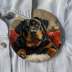 Rottweiler Hond Kerst Feestelijk Ronde Button 6,0 Cm