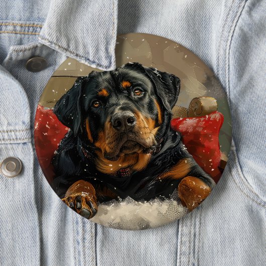Rottweiler Hond Kerst Feestelijk Ronde Button 6,0 Cm (In situ)