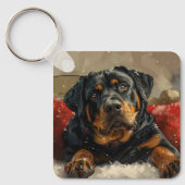 Rottweiler Hond Kerst Feestelijk Sleutelhanger (Voorkant)