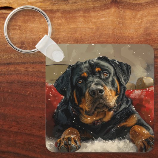 Rottweiler Hond Kerst Feestelijk Sleutelhanger (Voorkant)