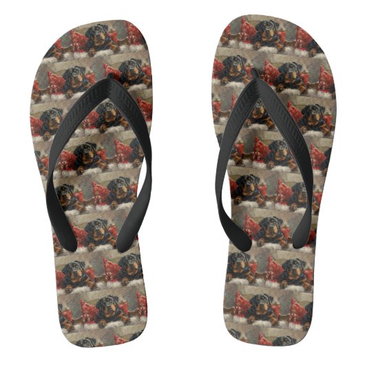 Rottweiler Hond Kerst Feestelijk Teenslippers (Voetbed)