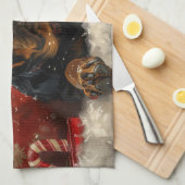 Rottweiler Hond Kerst Feestelijk Theedoek (Quarter Fold)