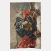 Rottweiler Hond Kerst Feestelijk Theedoek (Verticaal)