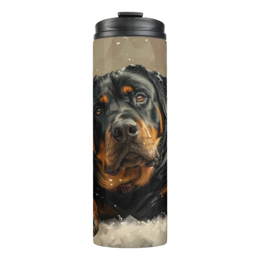 Rottweiler Hond Kerst Feestelijk Thermosbeker (Voorkant)