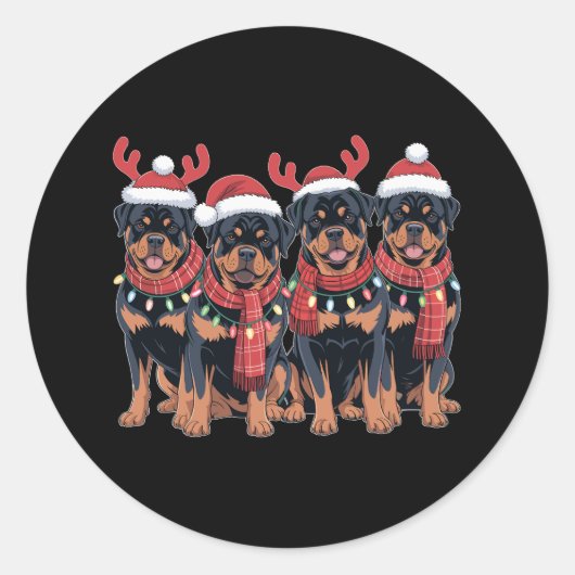 Rottweiler Hond Kerst Kerstmis Familie Papa Mam Ronde Sticker (Voorkant)