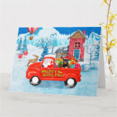 Rottweiler hond Kerstbezorgingswagen Sneeuw Kaart (Gele Bloem)