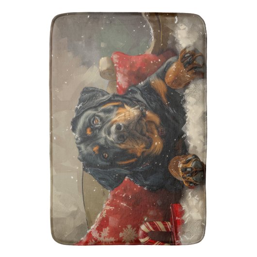 Rottweiler Hond Kerstfeest Badmat (Voorkant Verticaal)