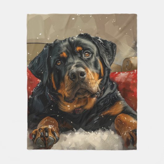 Rottweiler Hond Kerstfeest Fleece Deken (Voorkant)